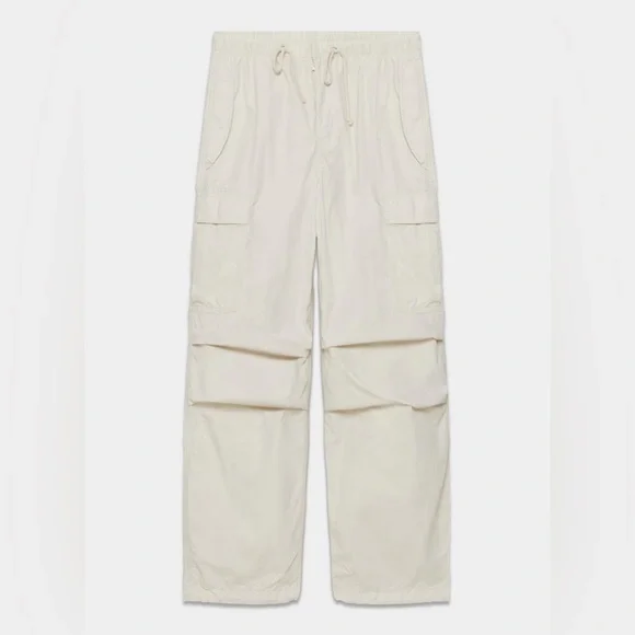 Aritzia Tna Squad Pocket Parachute Cream Elastic Waist Pants Size S - Picture 7 of 16